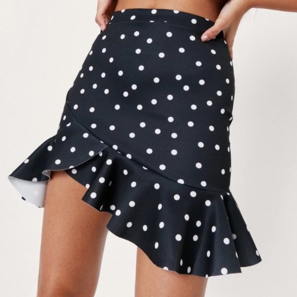 NASTY GAL Polka Dot High-Waisted Ruffle Hem Mini Skirt - Picture 1 of 4